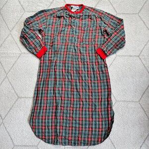 Vintage Lanz of Salzberg Green/Red Plaid Holiday Winter 100% Cotton Nightgown